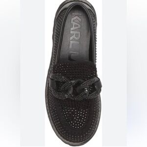 KARL LAGERFELD PARIS Giana Platform Loafer Rhinestone Embellished Black Loafers